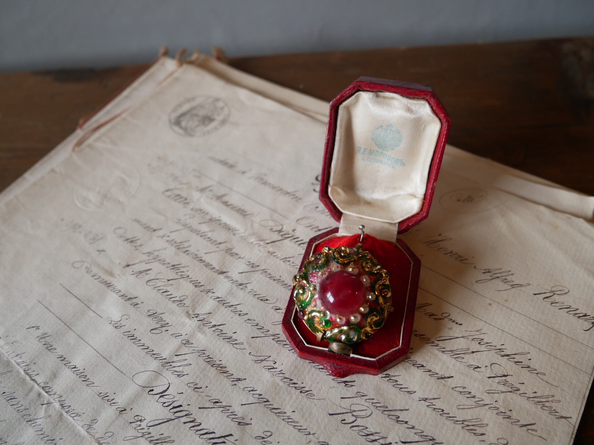 フランスアンティーク リモージュ ブローチ