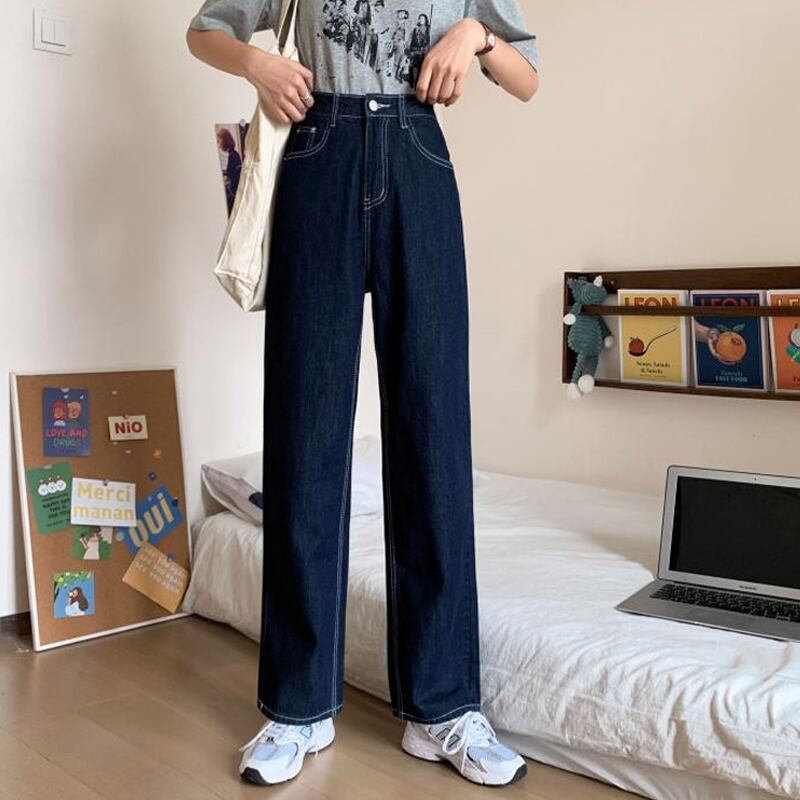 ダークブルールーズ薄手ジーンズ レディースレッドパンツ ウィンター 冬物 試着室40090086940