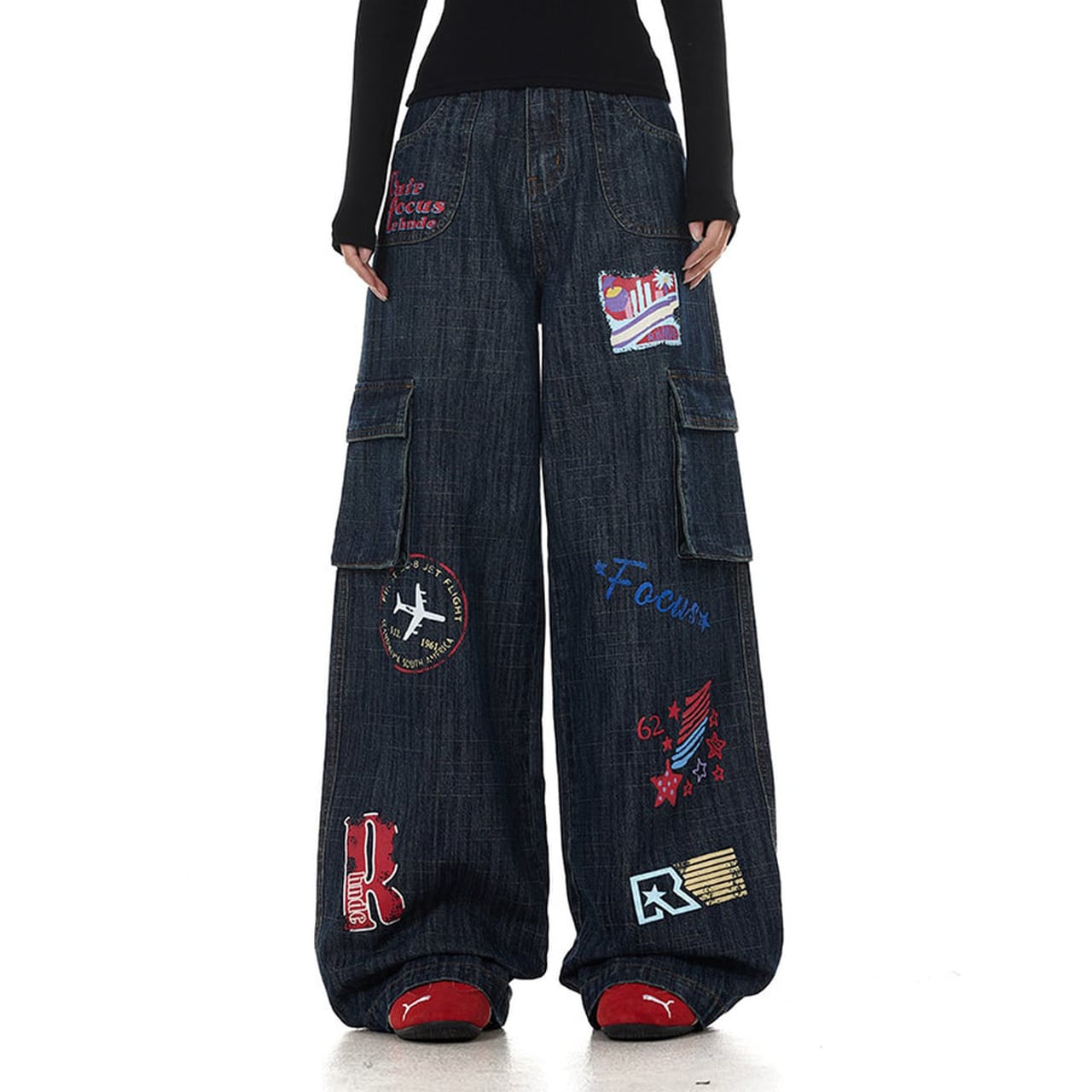 アメリカンポップワッペンワイドデニムパンツ 1col R02331