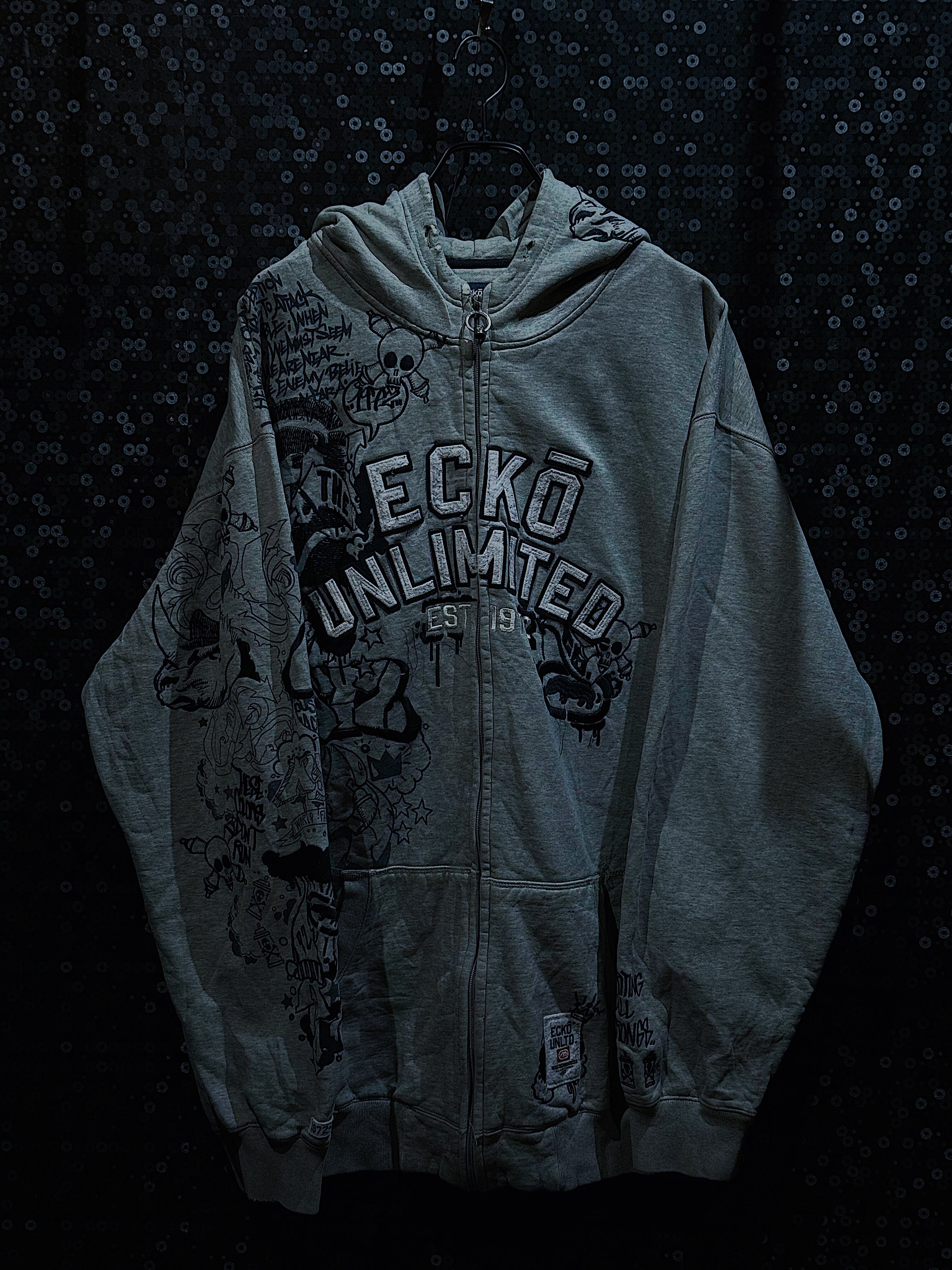 "ECKŌ UNLTD"vintage zip up gray hoodie
