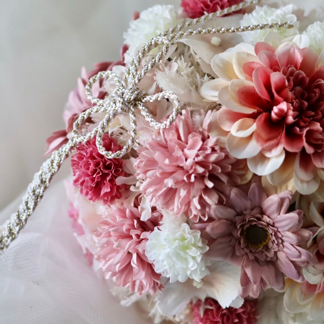 ブーケ 造花 結婚式 前撮り ピンク 和装 ラウンド 【公式通販】