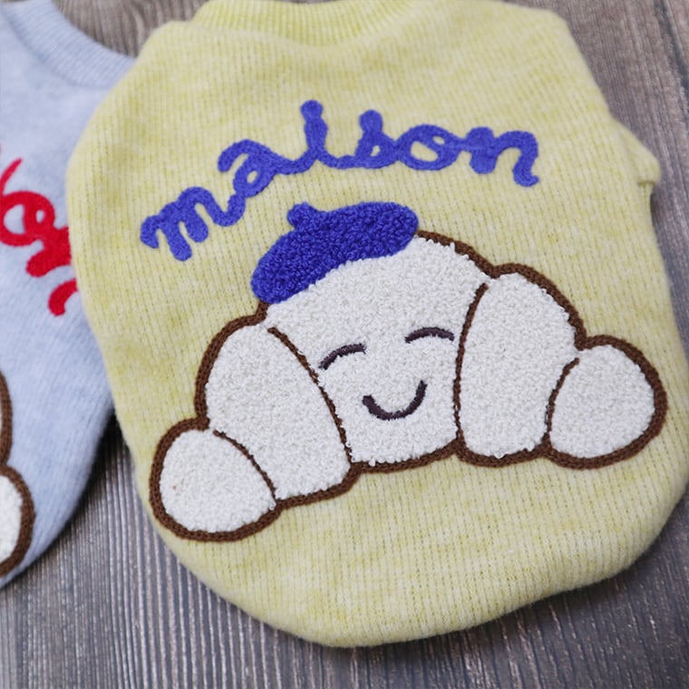 croissant sweatshirt XS ~ XL 2color / 犬服 秋冬 トレーナー Tシャツ アンゴラ 暖かい 韓国ワンコ服 無地 シンプル お揃い トップス 可愛い 犬の服 小型犬 中型犬