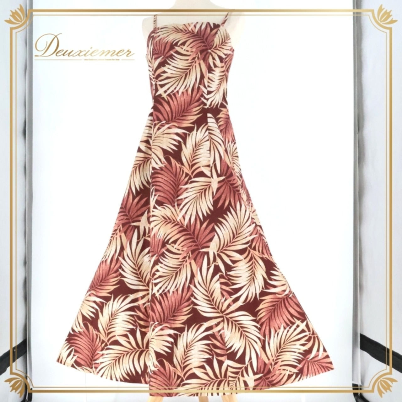 フラダンス 衣装 ワンピース ドレス ブラウン系 アロハスタンダード 日本製 パームリーフ柄 ハワイアンプリント アロハ ALOHA STANDARDS 植物柄 ボタニカル ベージュ系 茶 レッスン 練習 フラ ダンス キャミソール 華やか 大人っぽい 上品 おしゃれ かわいい ブラウン カジュアル 軽やか スタイリッシュ