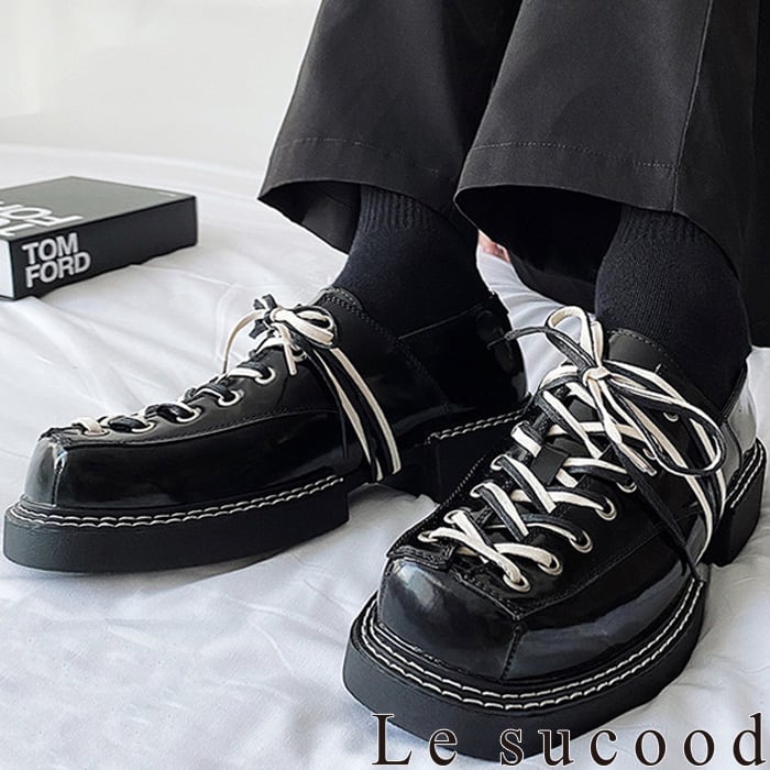 【美品】2025SS ドレープレザーシューズ モノトーン モード系 韓国系 Le sucood】【お支払い確認後20日以内発送】レースアップシューズ