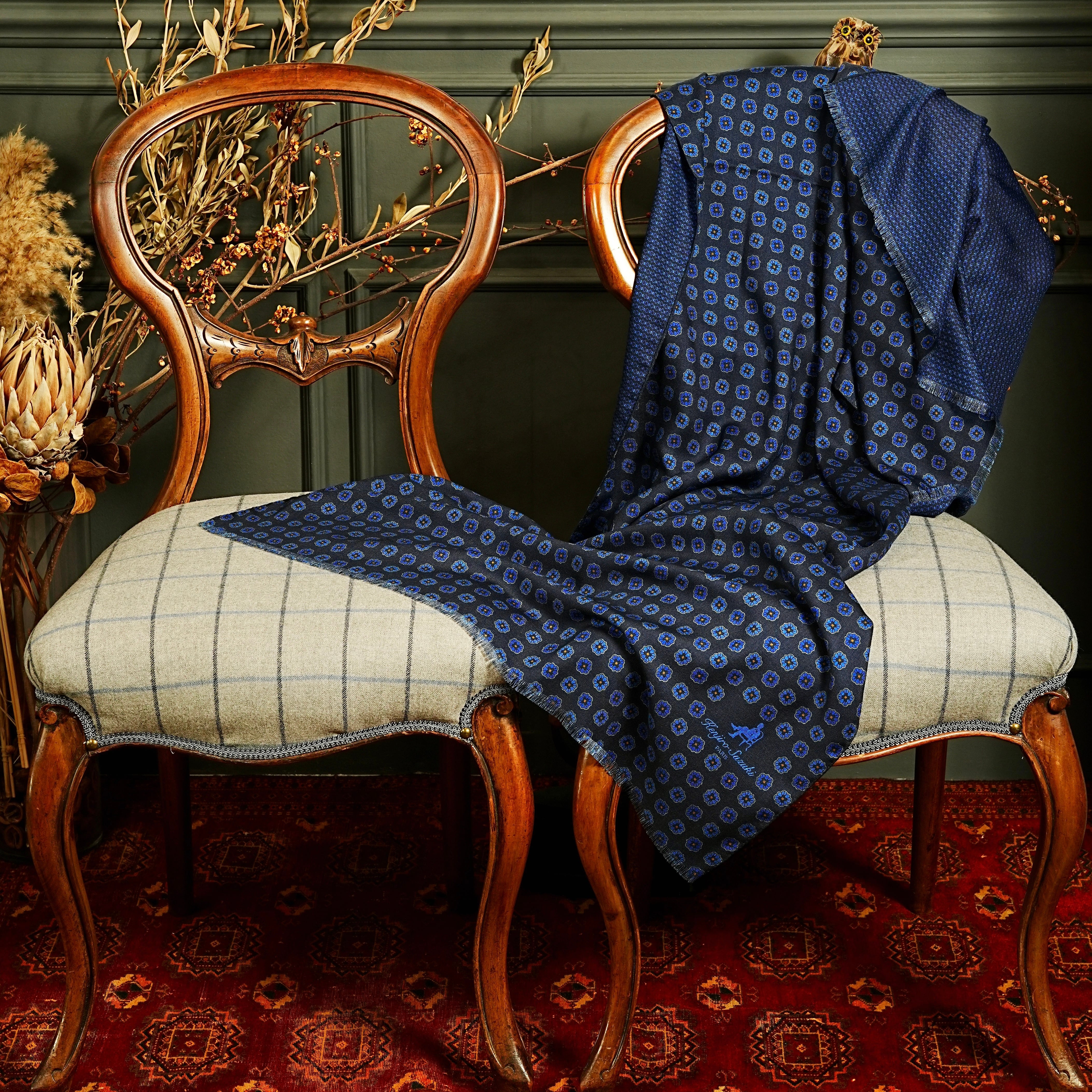 Men's wool silk scarf " Fine pattern " Bleu