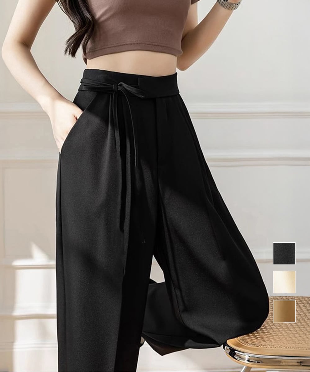 ストレートパンツ リボンスラックス 美脚  A22739171