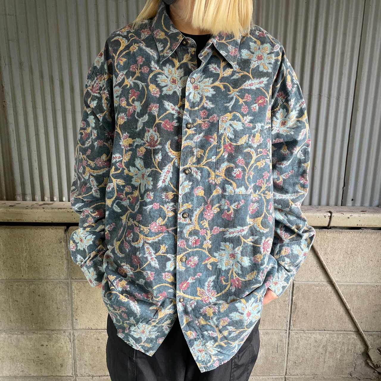 THE TERRITORY AHEAD 総柄 ボタニカル 花柄 長袖シャツ メンズXL 古着 