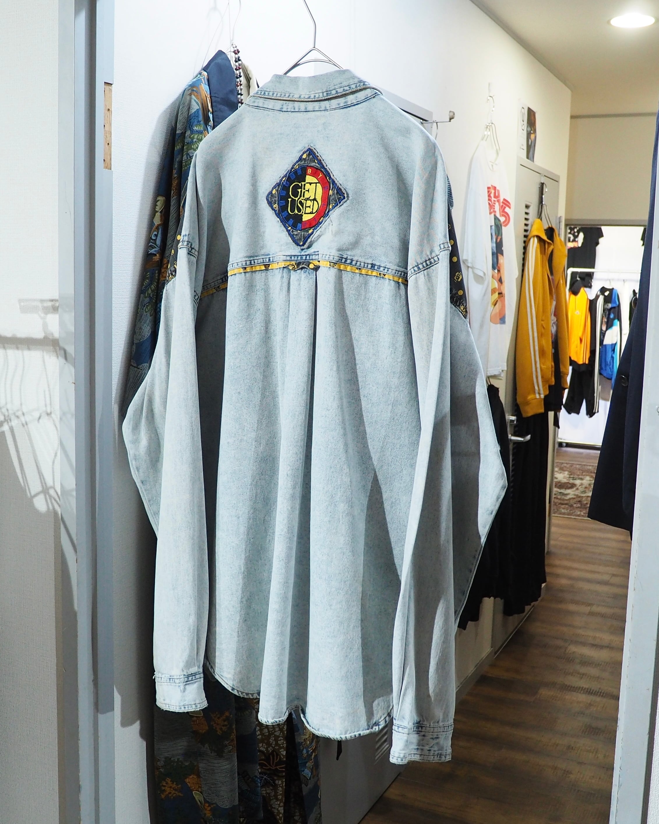 1990s " GET NAME USED " Dot Patchwork Custom vintage loose shirt