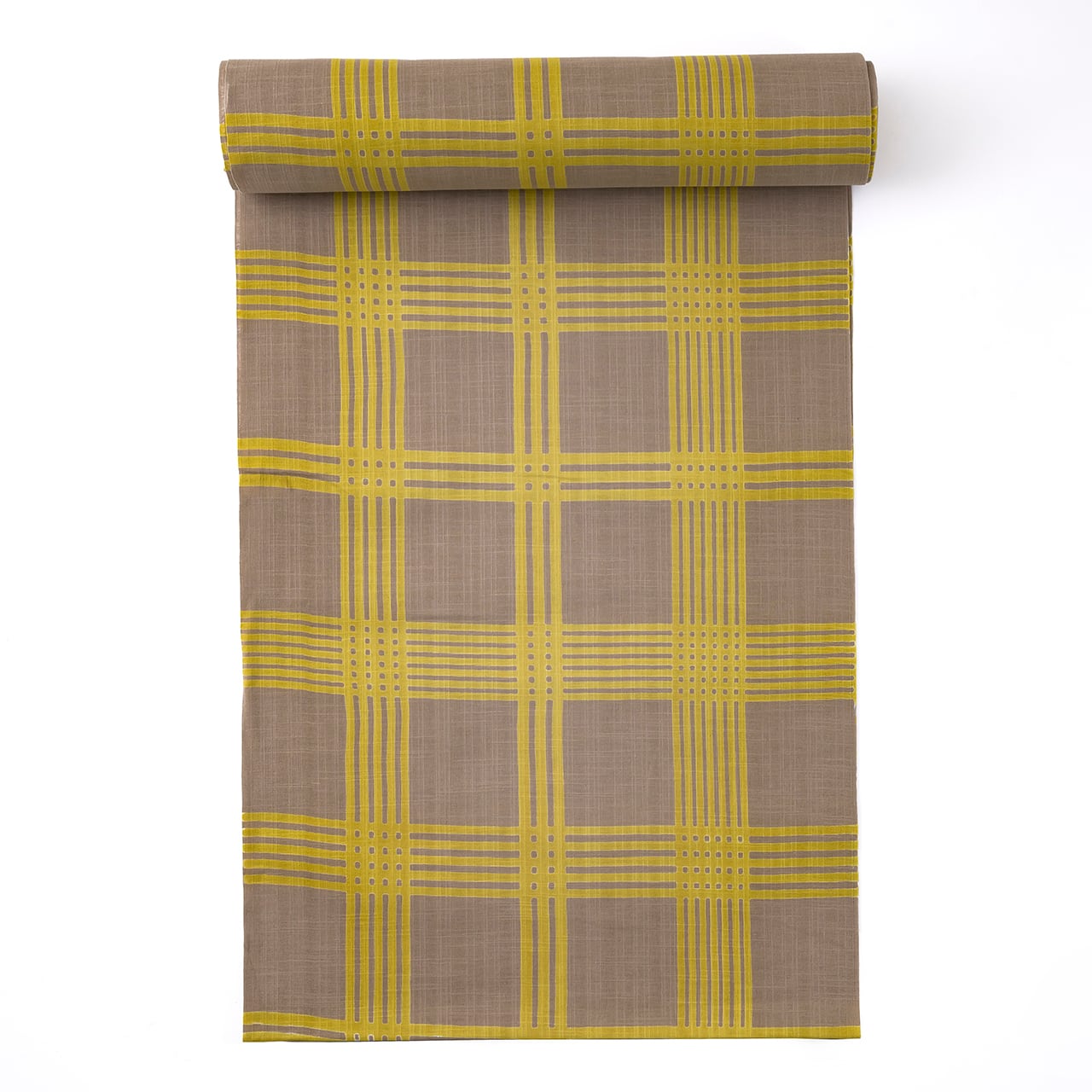 浴衣反物生地「七五三格子(丸久商店×OLN)」 - Pale Khaki - Mustard yellow(未仕立)