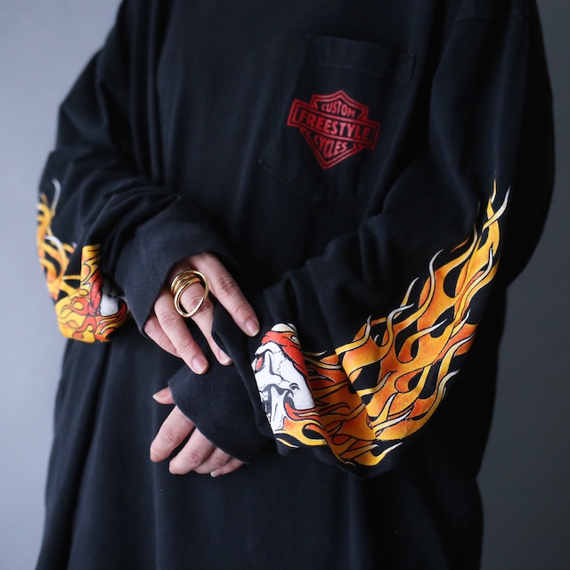 scull × fire sleeve design 360 full printed over  silhouette l/s tee