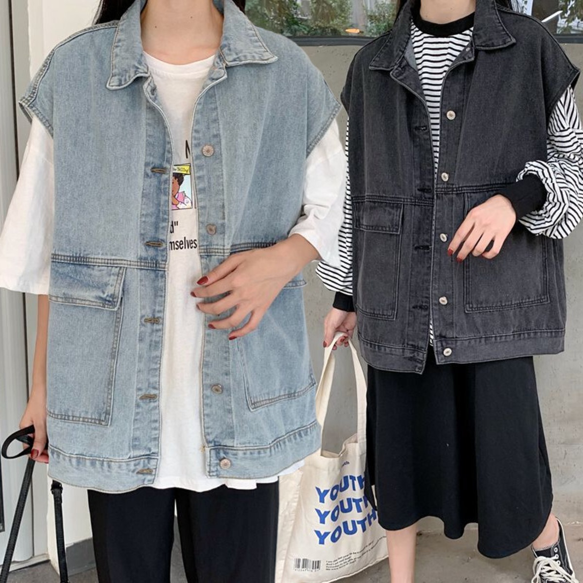 デニムベスト ジレ ベストジャケット デニム オーバーサイズ ビッグ 