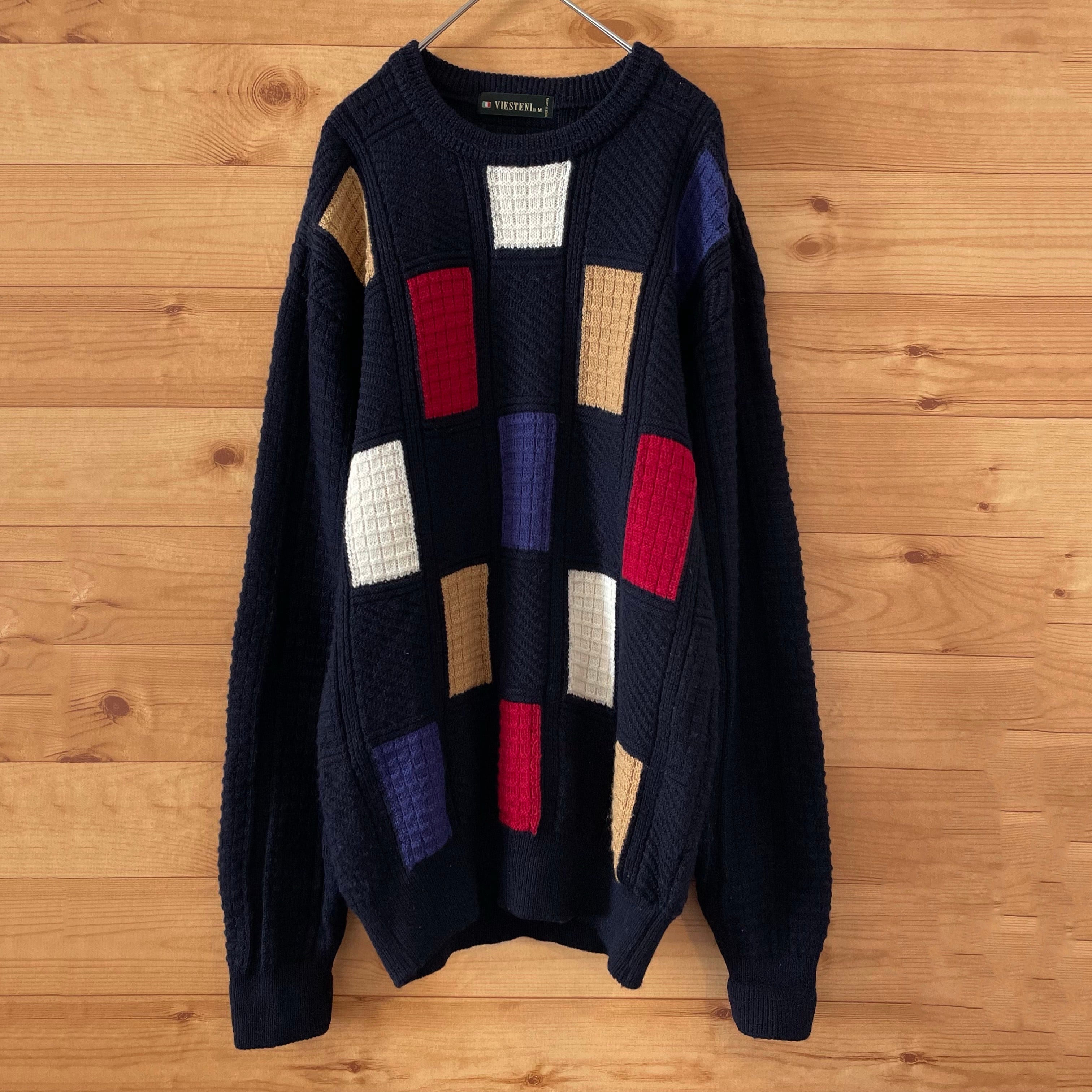 VIESTENI】日本製 デザイン ニット セーター 個性的 Mサイズ 古着