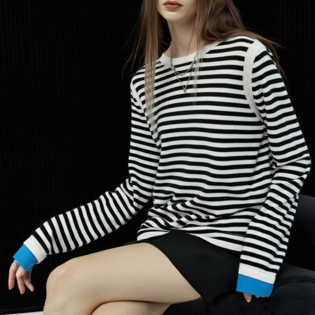 Plus color striped tops 2 colors　V2593