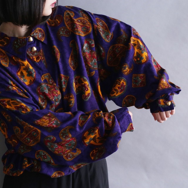paisley flower pattern l/s rayon super big shirt 