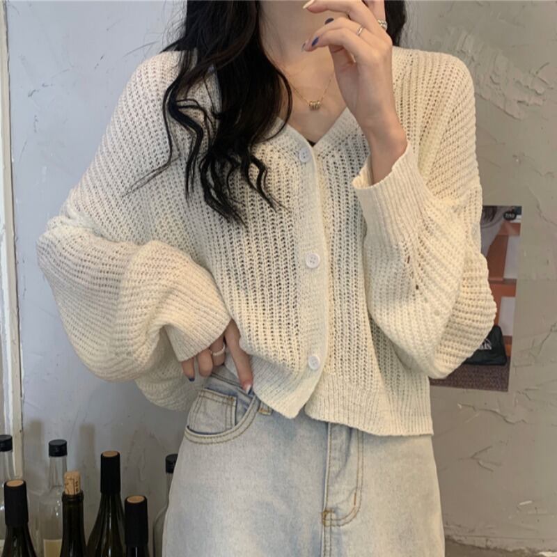 オータムスタイルニットカーディガンルーズセーター Vネックトップス ロング 秋物 ハンチェンe37019626614