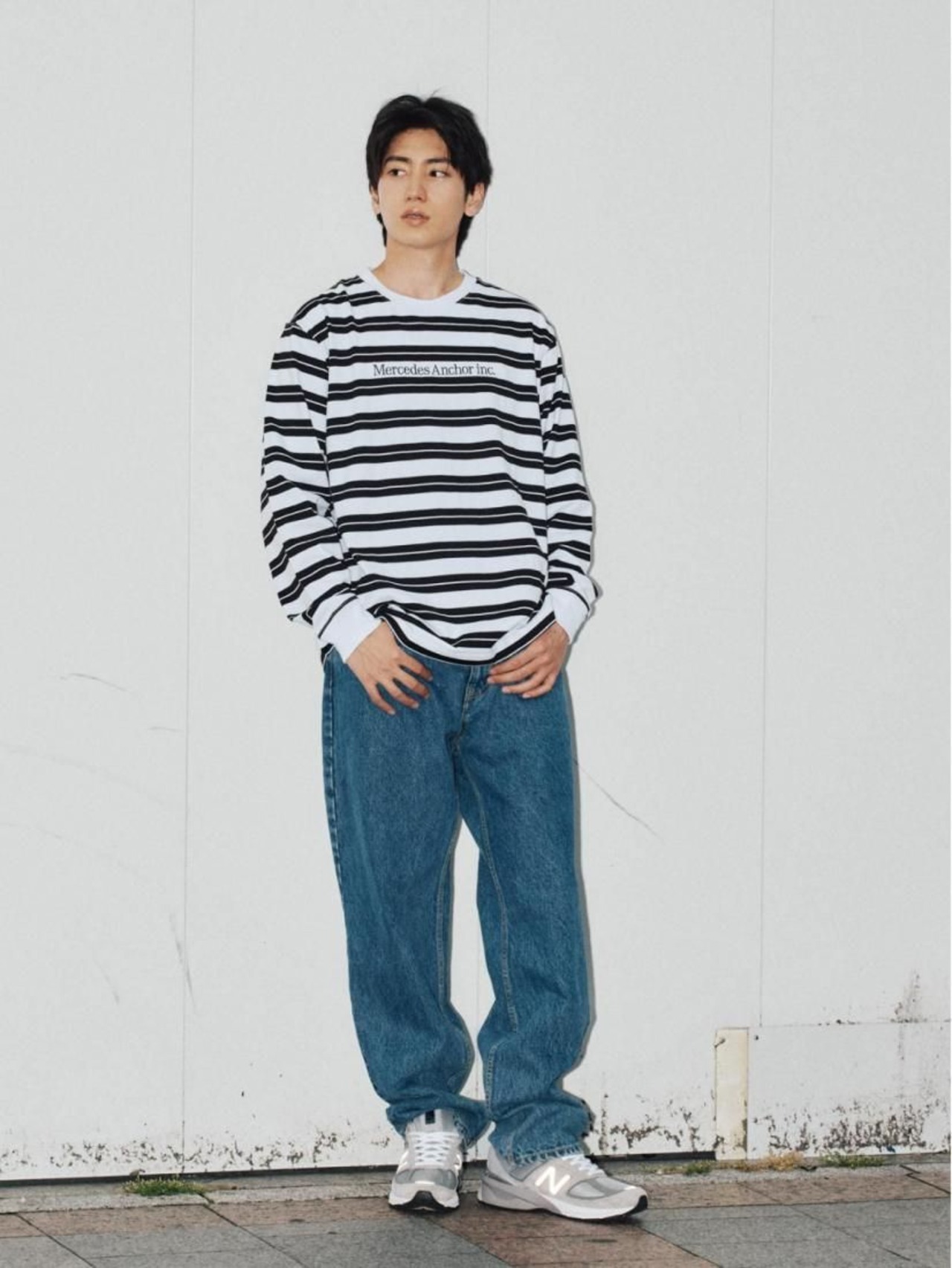 【ANCHOR INC.】ONE LINE LOGO MULTI BORDER L/S TEE