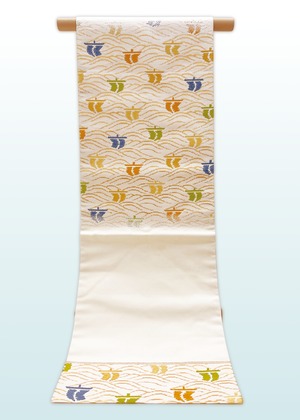 (名古屋)生成地 龍村美術織物製 波に帆掛船文様 LUOKA−059(リユース品)