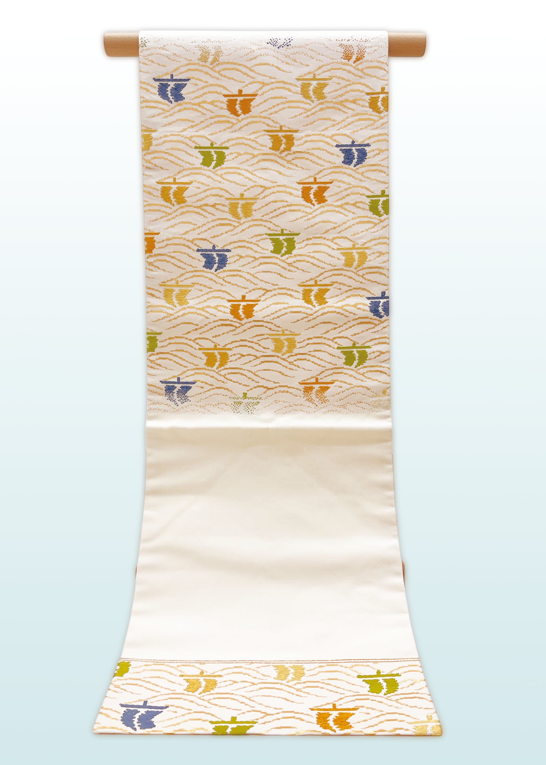 (名古屋)生成地 龍村美術織物製 波に帆掛船文様 LUOKA−059(リユース品)