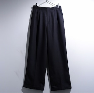 90s Black Woven Wide Double Slacks