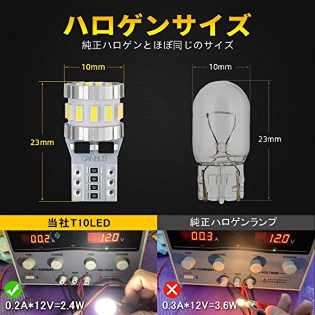 BORDAN T10 LED ホワイト 爆光 キャンセラー内蔵 ポジションランプ ナンバー灯 ルームランプ 高耐久 無極性 3014LED素子6000K DC12V 2.4W 4個入