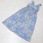 【美品 フラダンス衣装】グレー Ocean Blue Bird オーシャンブルーバード ワンピース ドレス 水色 黄 赤 タヒチアン Maunaloa