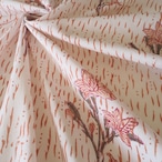 ブロックプリント生地【50cm単位】インド綿 ストライプ柄 白×くすみオレンジ×カーキ #41983-WT4