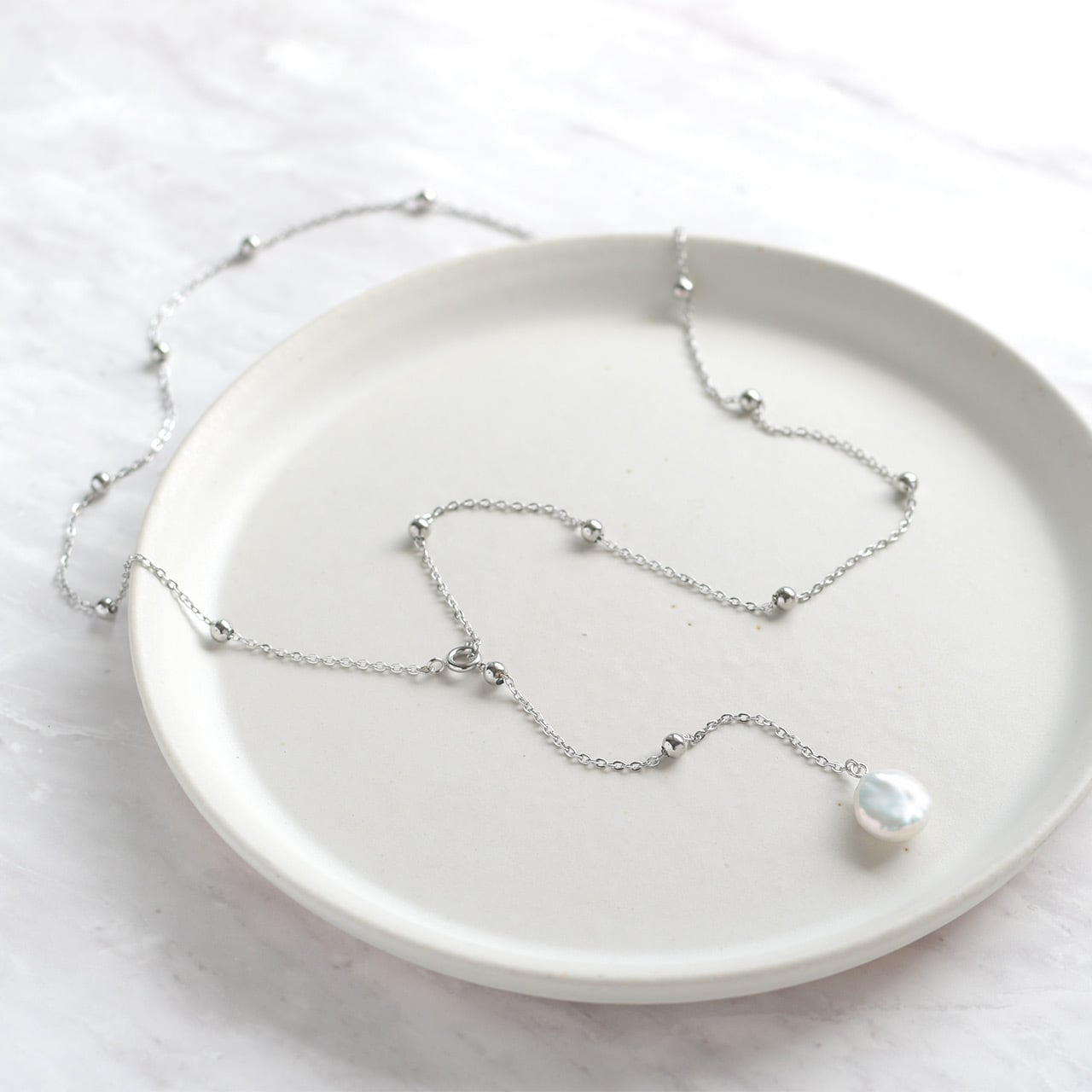 ボールチェーン × パール Yスタイル ネックレス / バロック 淡水パール pe-101