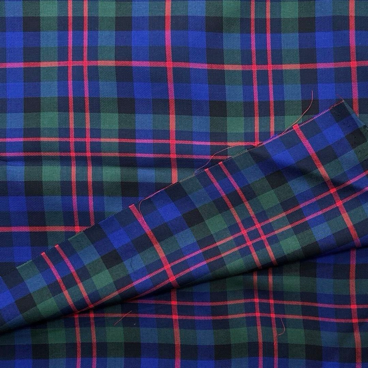 TC684◆2ｍ◆M◆綿レーヨン混とろみ綾織りチェック生地◆ブルー×カラフル