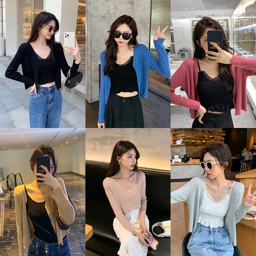 サマーニットカーディガンソリッド カラー薄手ジャケット 夏物 ソリッドカラー 6Du_Shop_Women23206819412