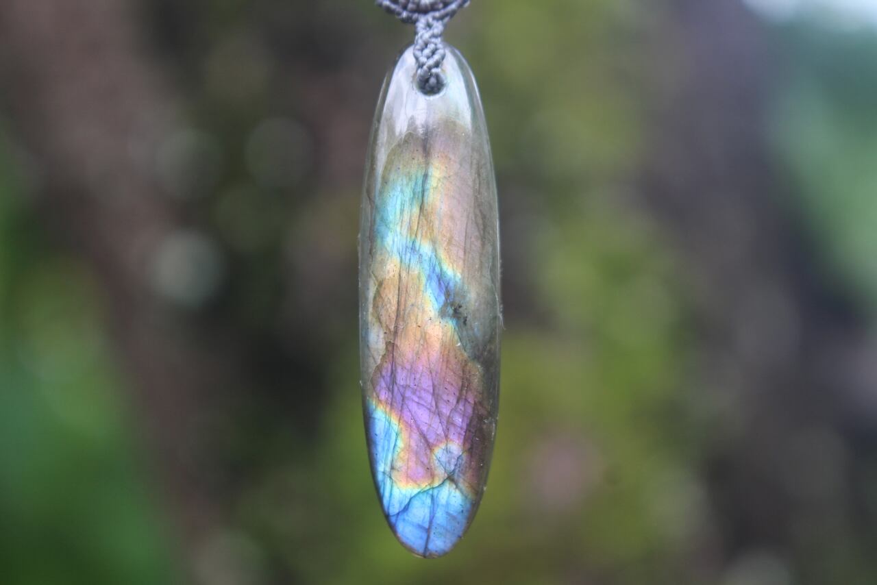 Multi Purple Labradorite & Sunstone & Kyanite micro macrame pendant