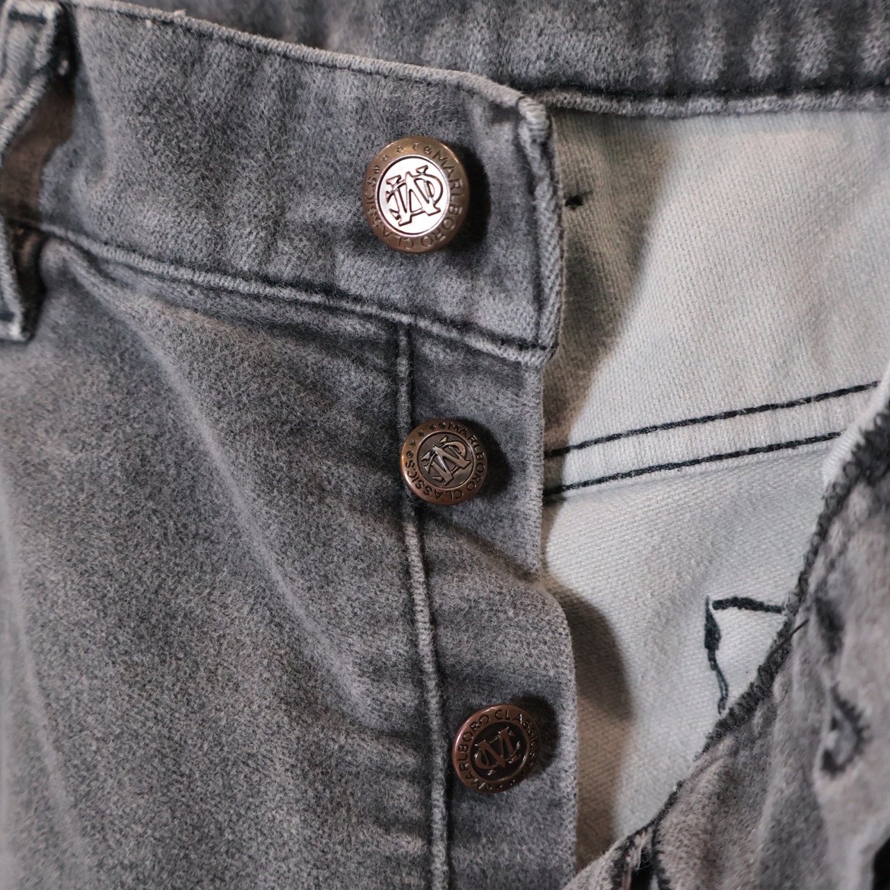 90s Marlboro Classics ベロア調　コットンピーチスキンパンツ　グレー　マルボロ　カットオフパンツ