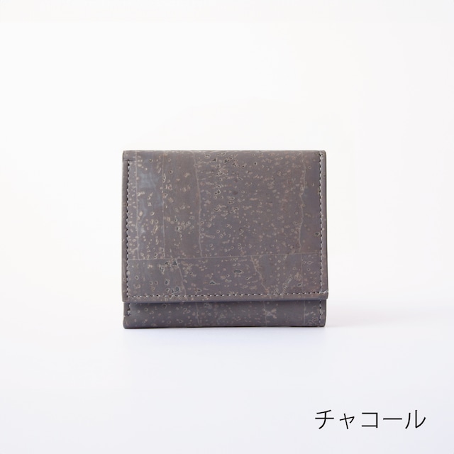 【アウトレットセール】Trifolia　三つ折りコンパクト財布 コルク製 チャコール