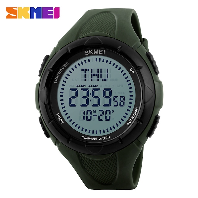 Skmei男性スポーツ腕時計屋外コンパス世界時間複数のタイムゾーン腕時計50メートル防水3アラームデジタル時計1232