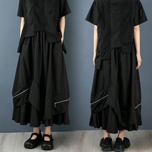 ASYMMETRIC ELASTIC WAIST LAYERED LONG SKIRT M-18777