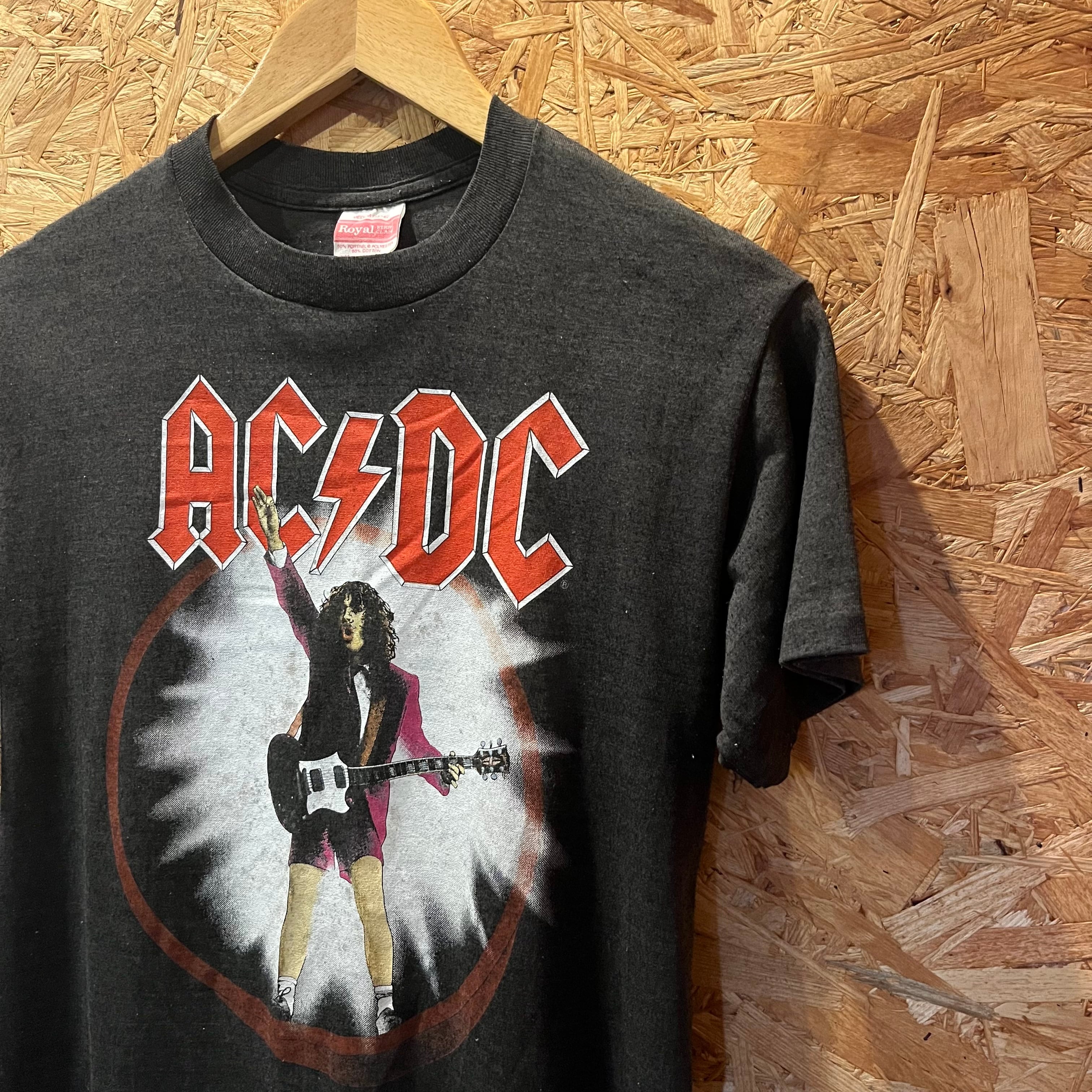 80s AC/DC Tシャツ バンT  ツアーT ベージュ 黒 ヴィンテージ