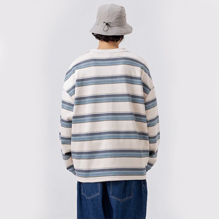 ★COLOR CONTRAST STRIPED ROUND NECK T(unisex)　　　A0791