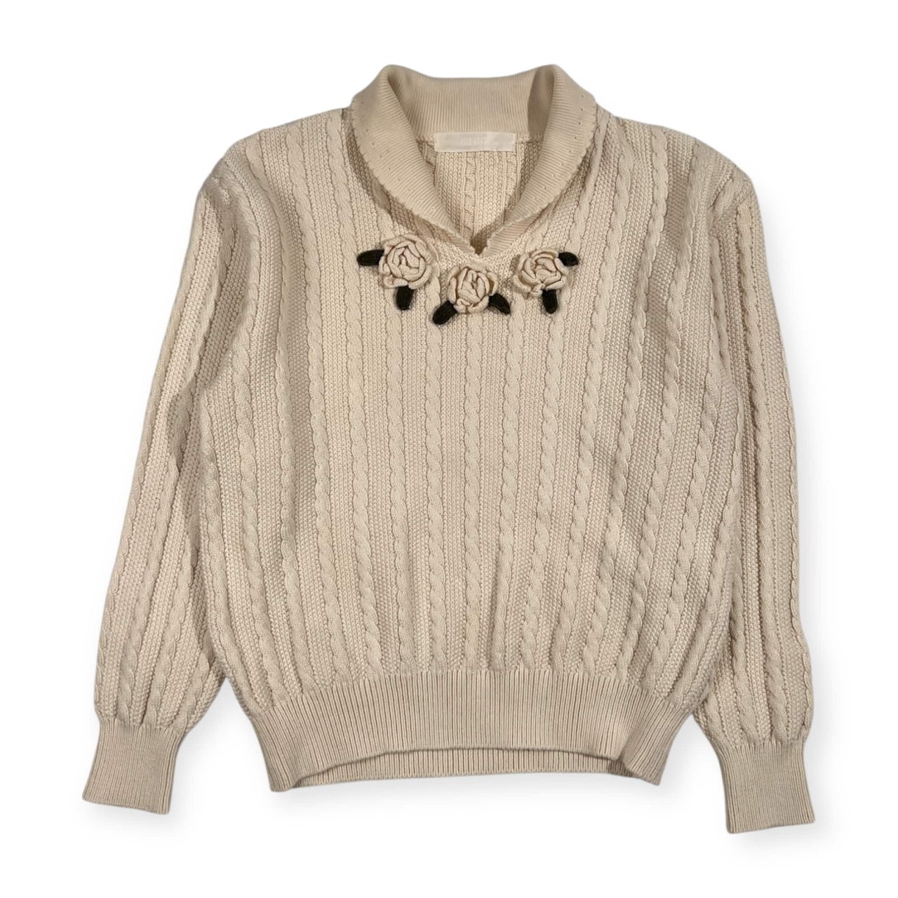 PINK HOUSE ピンクハウス バラ デザイン ケーブル編み 襟付き ニット セーター /ホワイト アイボリー 系 レディース