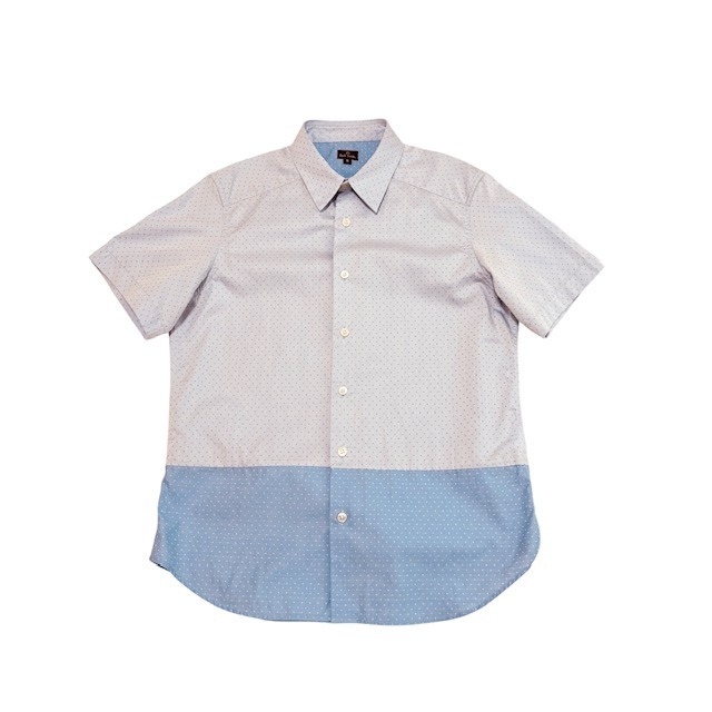 古着 ピーエスポールスミス PS Paul Smith 半袖シャツ クリーニング済み 切り替え バイカラー ブルー ドット柄 メンズ Sサイズ