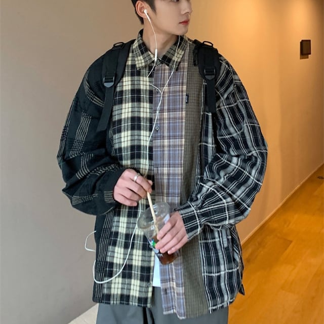 【予約販売】シャツ 長袖 ネルシャツ フランネル メンズ オーバーサイズ チェック柄 カジュアル ストリート こなれ感 お洒落 韓国 トレンド 秋冬 M/L/XL/2XL/3XL/4XL/5XL