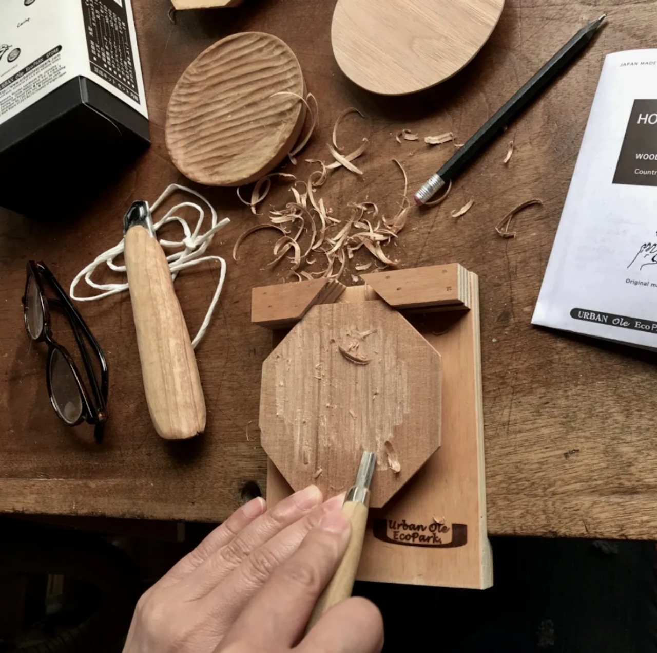 WOOD SMALL PLATE CARVING DIY KIT(Octagon) 彫刻刀で作る豆皿キット八角
