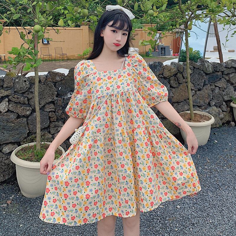 【新作】【送料無料】 マタニティウェア2020夏の新しい綿、リネン、菊の外出用授乳ドレス、年齢を減らすスクエアネックファッションマタニティドレス-アリババ コットン サマー 夏物 スクウェア expec29252749551