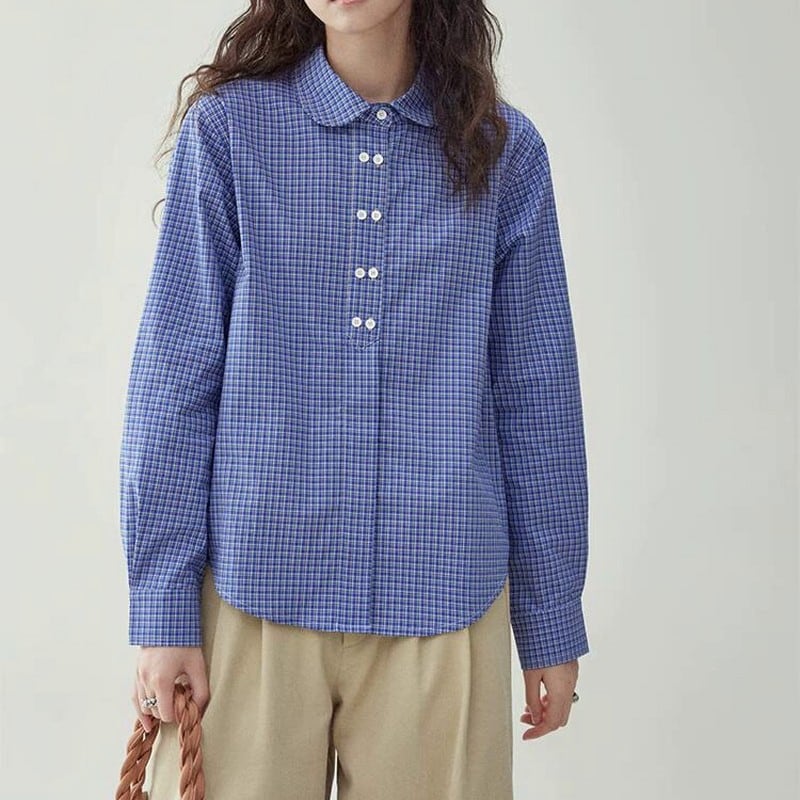 チェック柄ラウンドカラーシャツ M0804