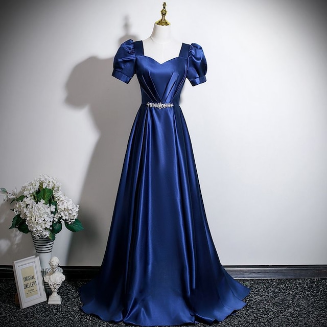 パフスリーブサテンドレス　D1756