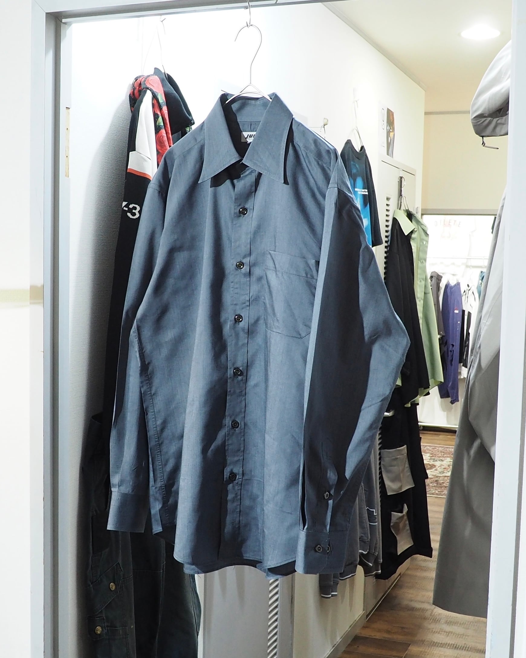 1980s " JUN MEN " Beautiful Glossy Dark gray Color vintage loose Dress shirt