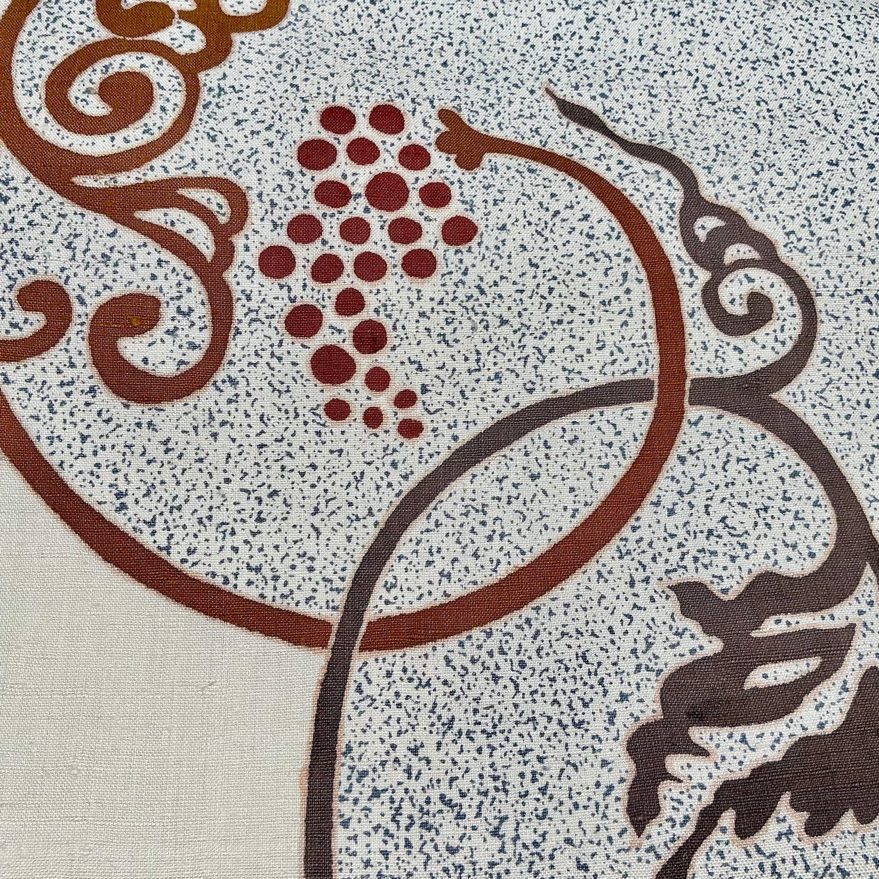 名古屋帯 型絵染め　ぶどう　葡萄 grape autumn＊未使用品 ぶどう 葡萄 染め帯 生成 エルクベージュ