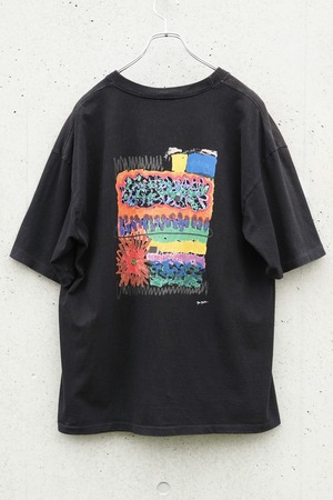 90s ONEITA POWER-T Abstract Art T-Shirt / Single Stitch / Black / XL