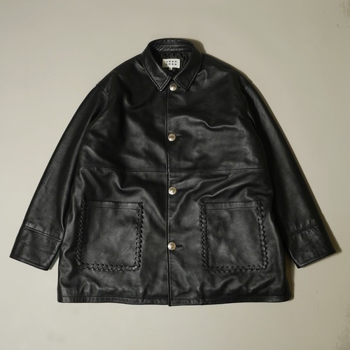 CC LAMB LEATHER  CAR COAT -BLACK-