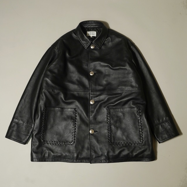 CC LAMB LEATHER  CAR COAT -BLACK-