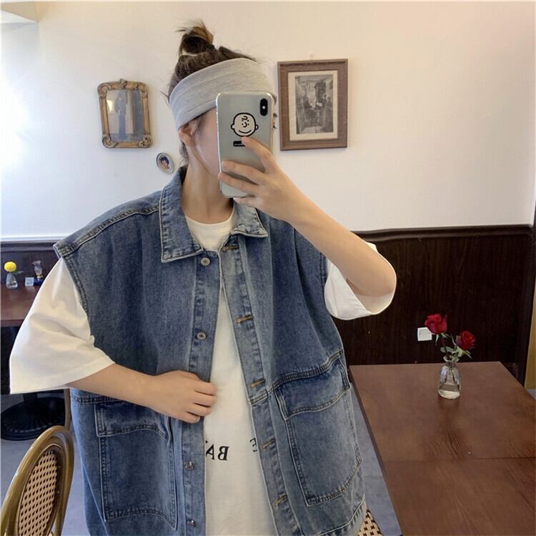 レトロツーリングデニムベストレディースルーズ初秋2020新バージョンルーズでシンカジュアルシンジャケットトレンド クレセントシティ98577411038