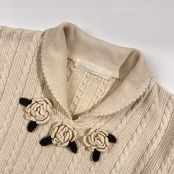 PINK HOUSE ピンクハウス バラ デザイン ケーブル編み 襟付き ニット セーター /ホワイト アイボリー 系 レディース